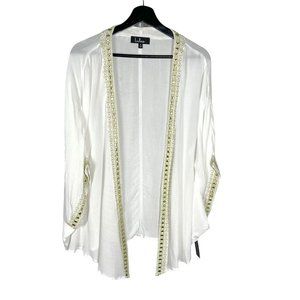 NWT Lulu's White Gauzey Gold Trim Kimono Style Open Front Cardigan Medium